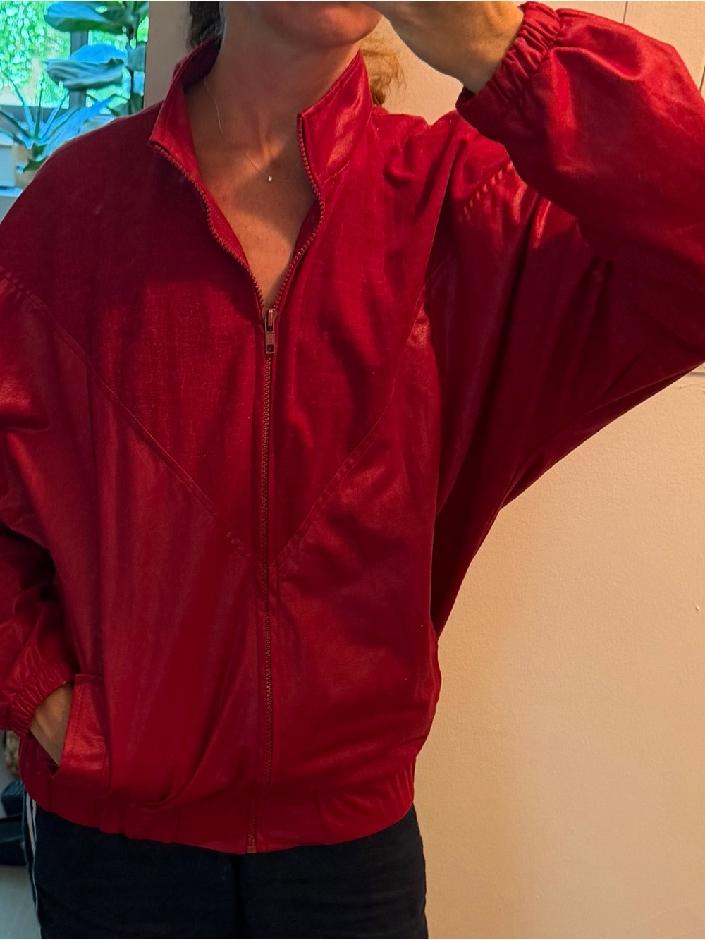 Vintage 80s Red Joanna Satin-Trim Jacket